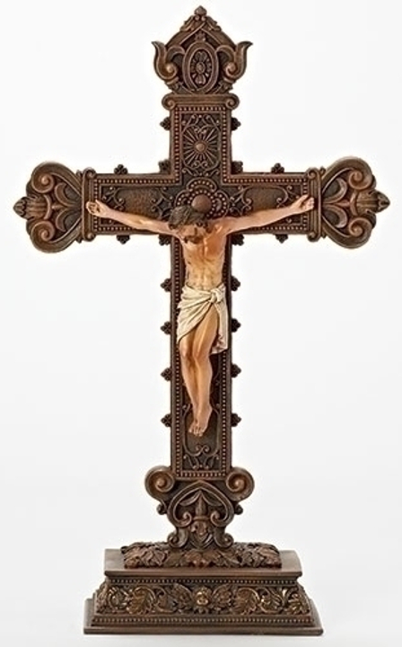 Tabletop Crucifix - 14.5 Inch - Resin Stone Mix