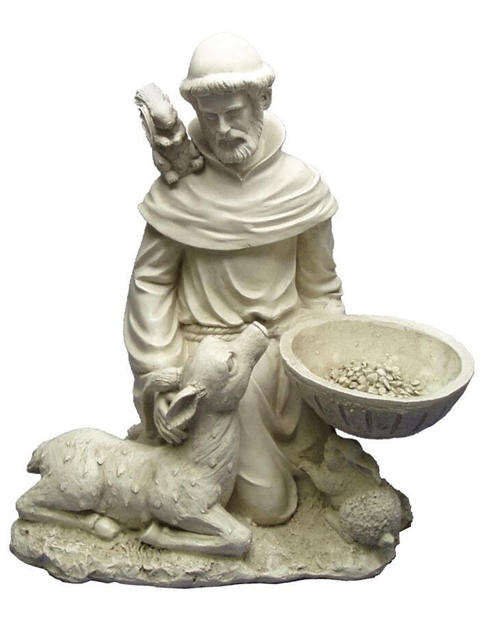 St. Francis With Animals Outdoor Garden Statue Feeder - 19 Inch - Faux ...