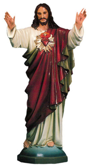 Sacred Heart of Jesus Statue, 165 cm in painted fiberglass FOR OUTDOORS