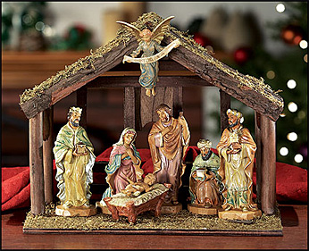 Nativity Set With Wood Stable by DiGiovanni - 7 Piece - 6 Inch Figurines