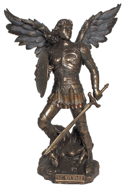 St. Michael Statue - 9 Inch - Lightly Hand-painted Bronzed Resin