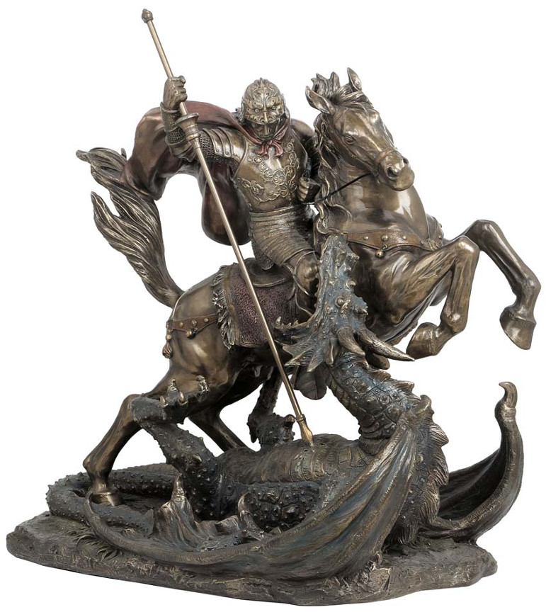 St. George Statue - 32 Inch - Lightly Hand-painted Cold Cast Bronze ...