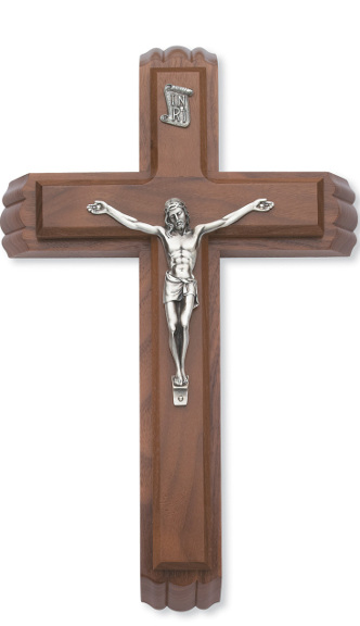 Sick Call Crucifix Set - 13 Inch Walnut