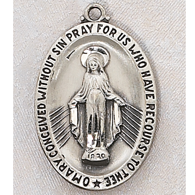 Miraculous Medal Sterling Silver Medal - 1 Inch With 24 Inch Chain