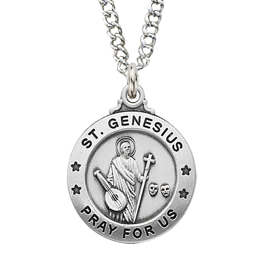 Sterling Silver St. Genesis Medal Necklace With 20 Inch Rhodium Plated ...