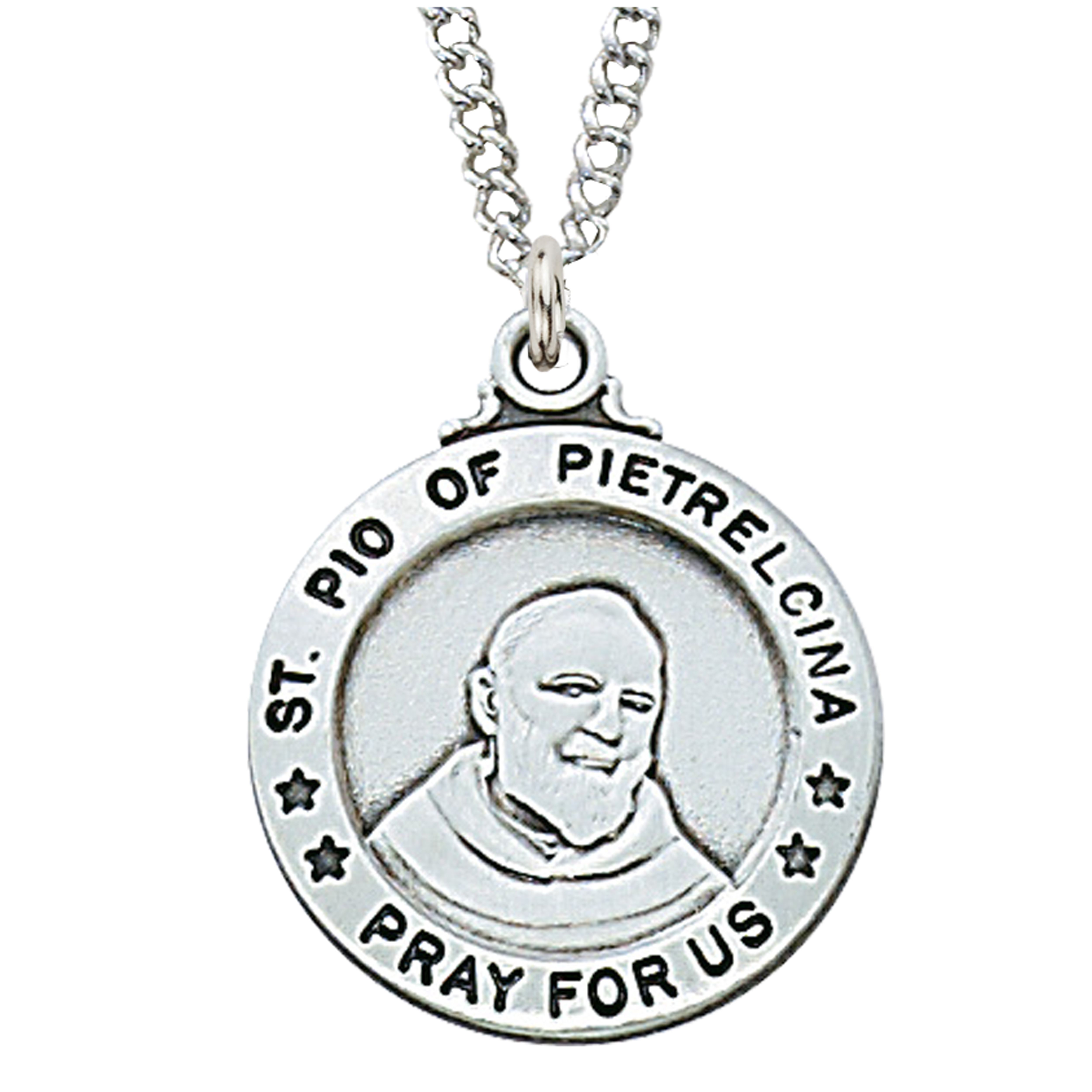 Sterling Silver St. Padre Pio Medal Necklace With 20 Inch Rhodium ...