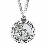 Sterling Silver John the Baptist Medal Necklace With 20 Inch Rhodium Plated Brass Chain and Deluxe Gift Box