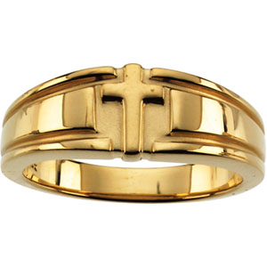 Women's Cross Wedding Ring Band - 14 KT Gold - Size 6