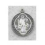 St. Benedict Medal - Sterling Silver - 5/8 Inch with 18 Inch Chain